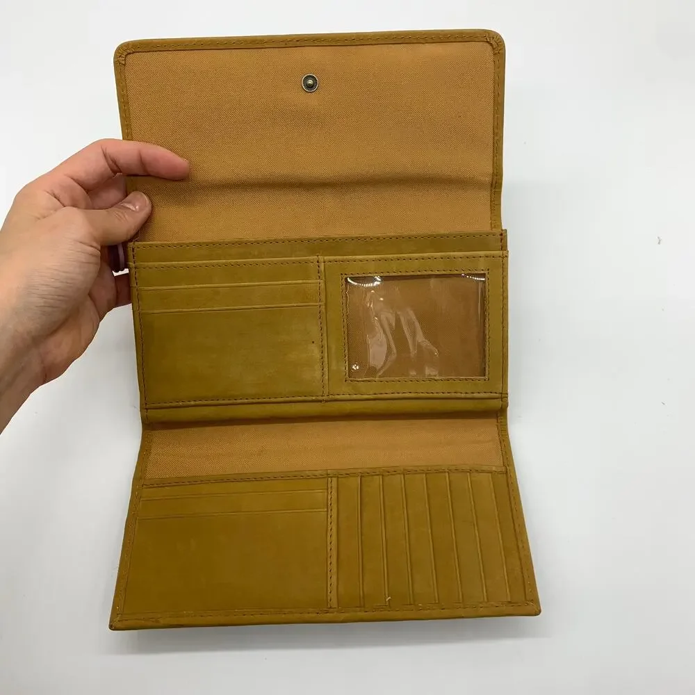 Timberland Leather Long Wallet Women Yellow Snap Enclosure